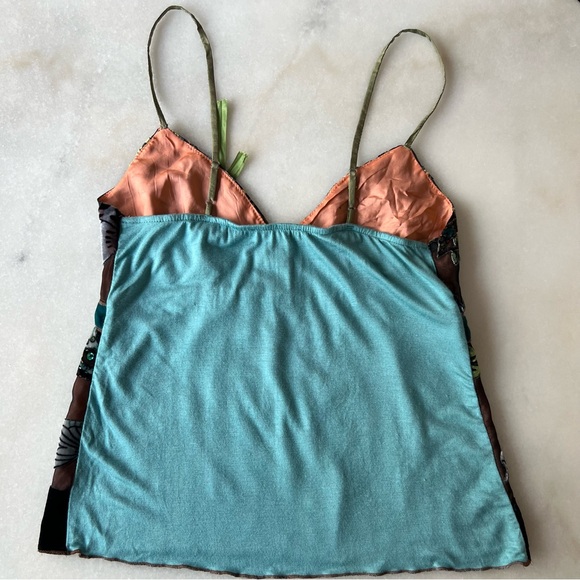 Vintage Y2K Beaded Silk Velvet Floral Boho Fairy Babydoll Mesh Tank Top - Picture 12 of 13